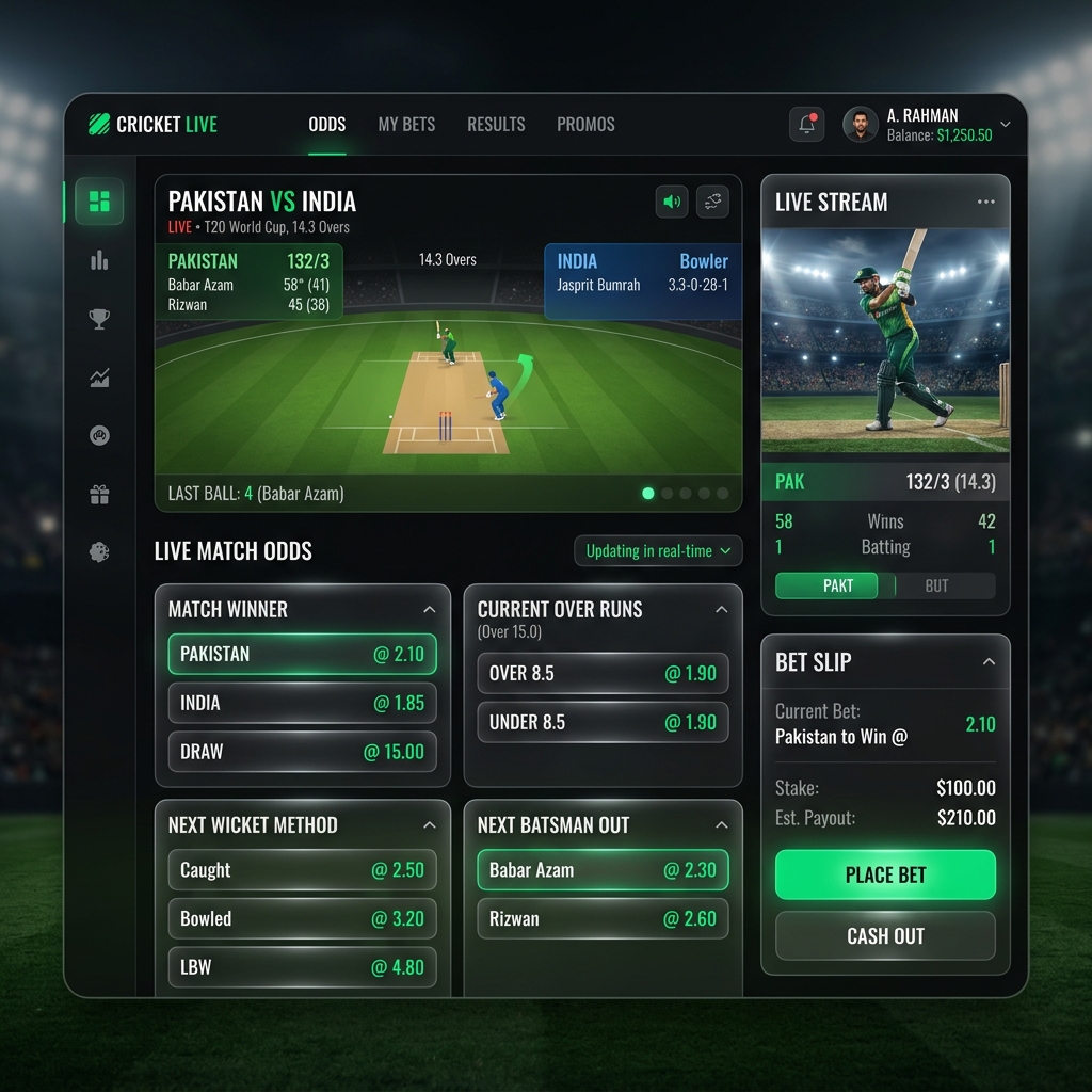BPExch cricket in-play betting screen